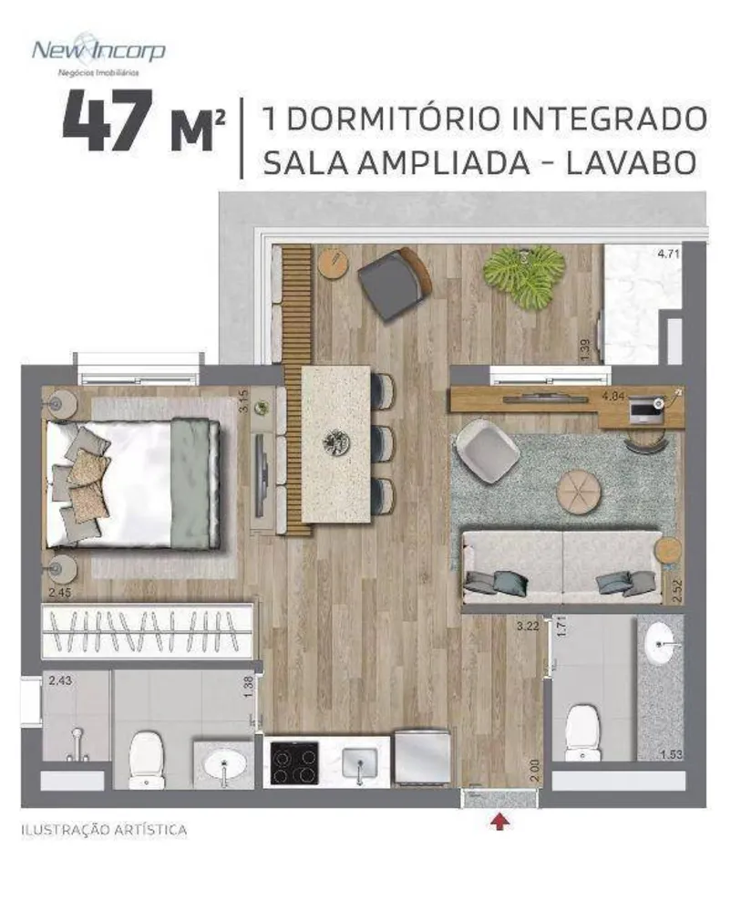 Apartamento, 1 quarto, 47 m² - Foto 2