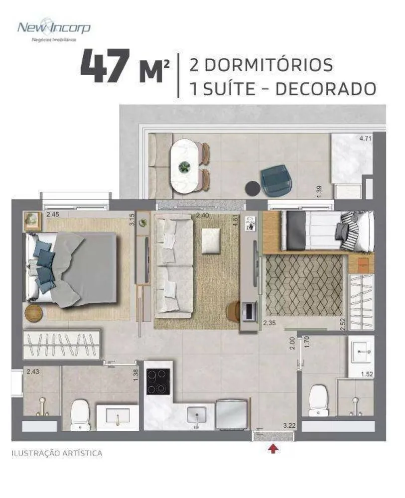 Apartamento, 1 quarto, 47 m² - Foto 1