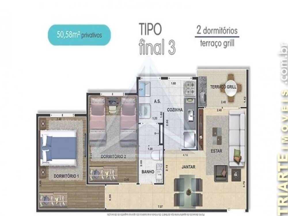 Apartamento, 2 quartos, 52 m² - Foto 3