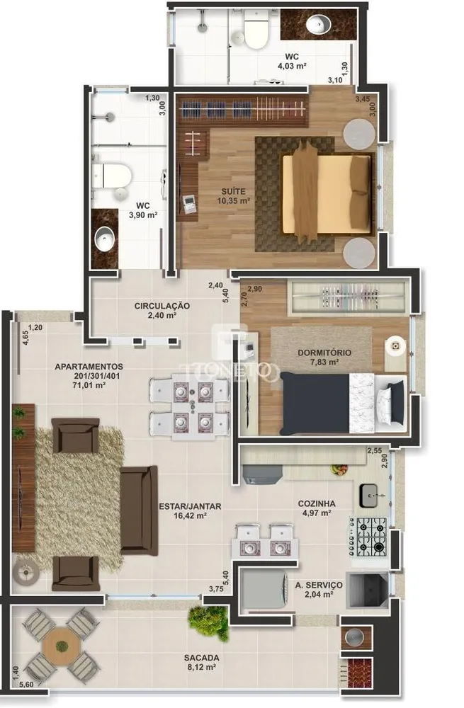Apartamento, 2 quartos, 71 m² - Foto 2