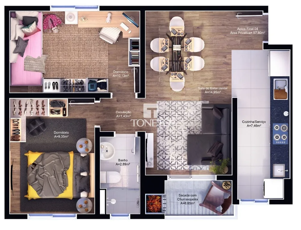 Apartamento, 2 quartos, 57 m² - Foto 4