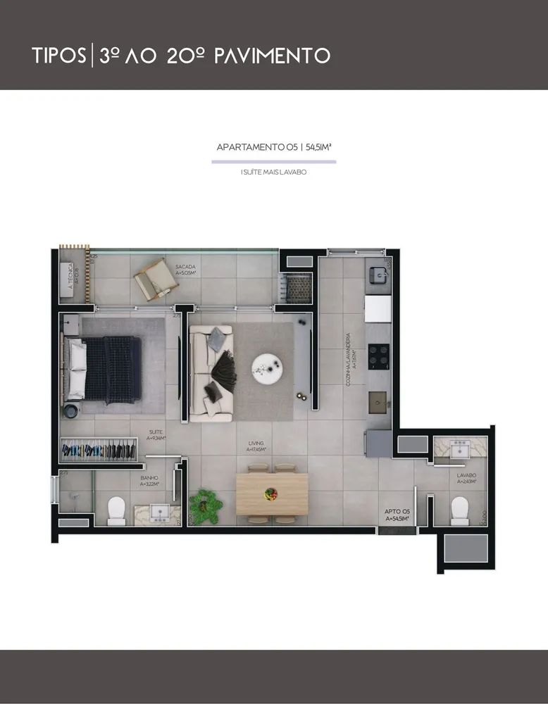 Apartamento, 1 quarto, 54 m² - Foto 1