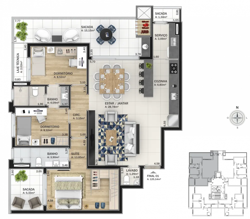 Apartamento, 3 quartos, 125 m² - Foto 9