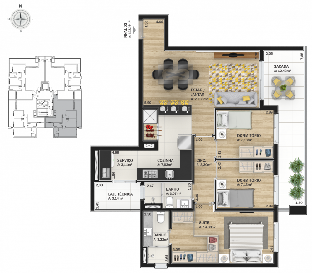 Apartamento à venda com 3 quartos, 125m² - Foto 8