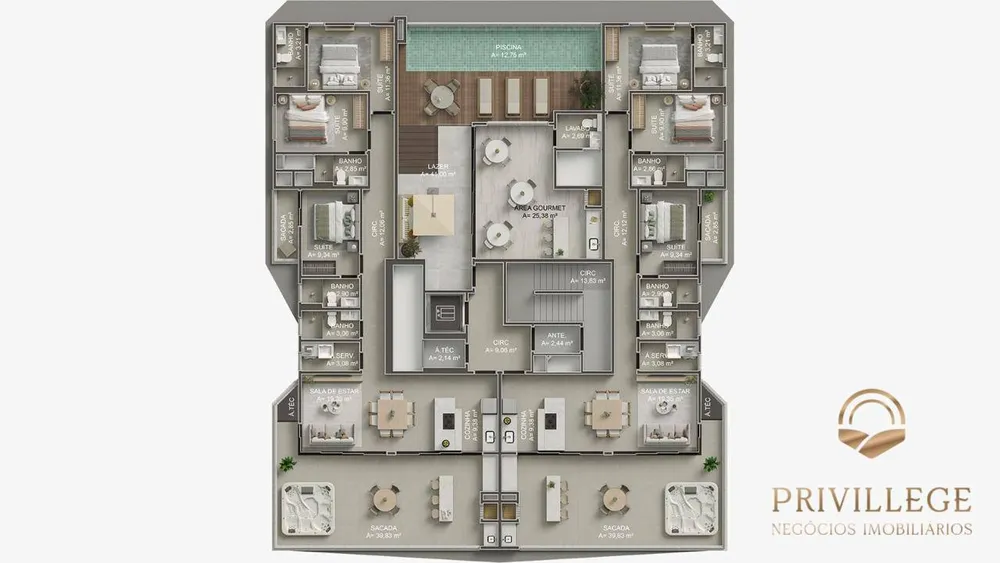 Cobertura, 3 quartos, 151 m² - Foto 3