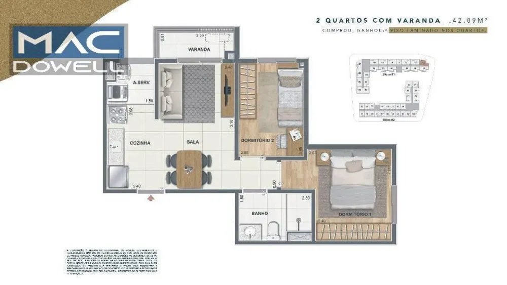 Apartamento, 2 quartos, 45 m² - Foto 2