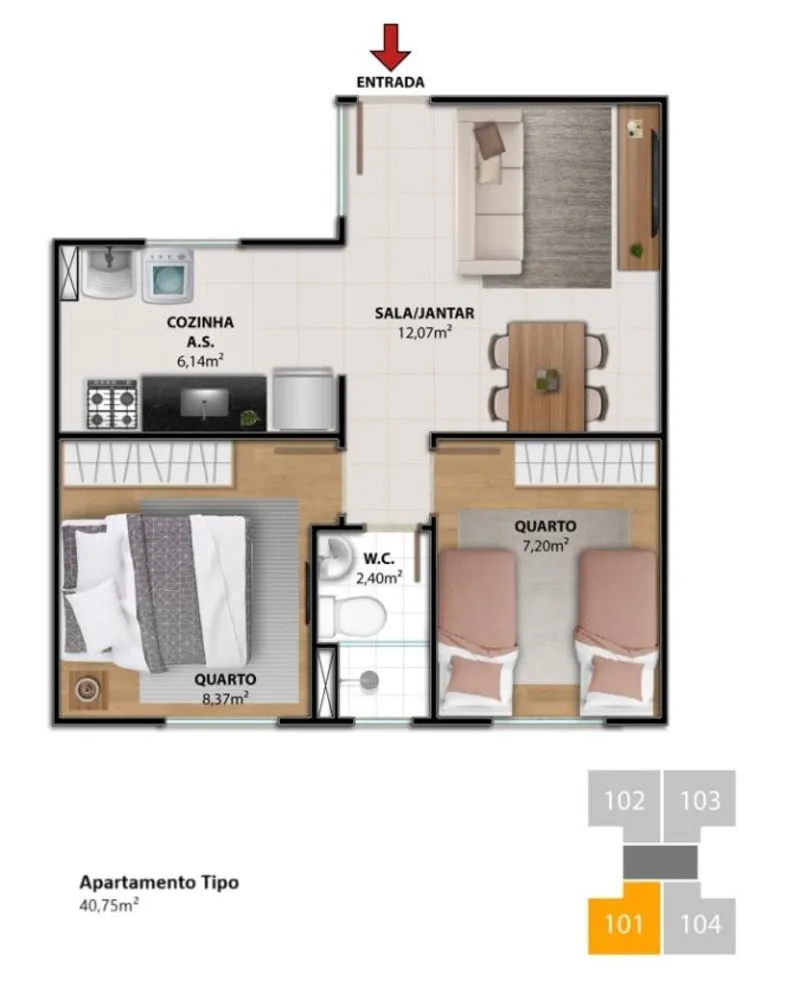 Apartamento, 2 quartos, 40 m² - Foto 14