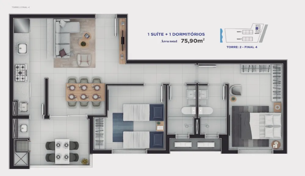 Apartamento, 2 quartos, 75 m² - Foto 3