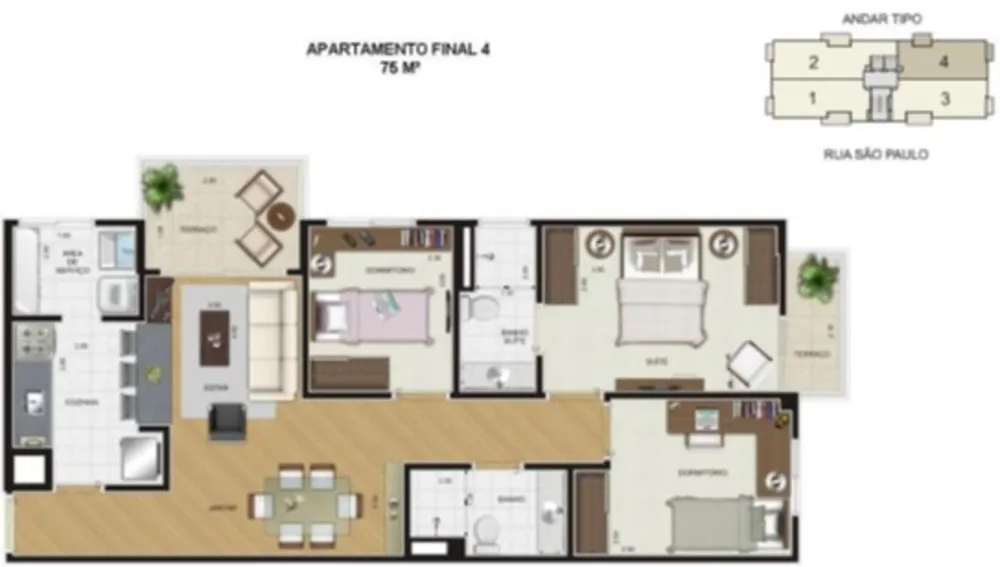 Apartamento, 3 quartos, 75 m² - Foto 1