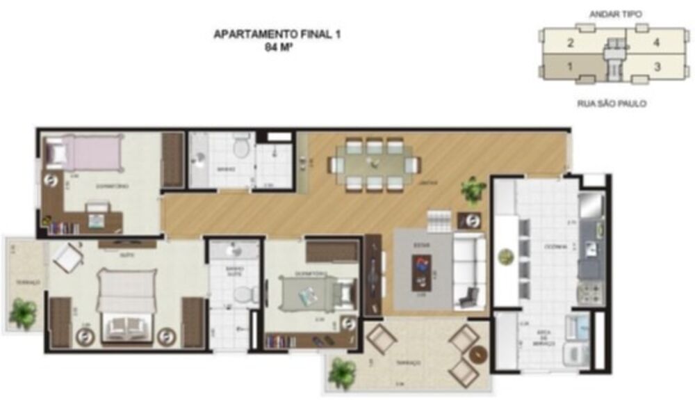 Apartamento, 3 quartos, 84 m² - Foto 1