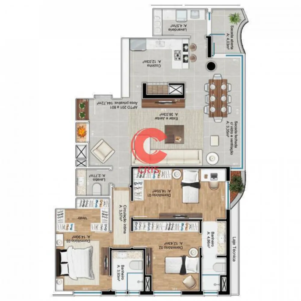 Apartamento, 3 quartos, 144 m² - Foto 1