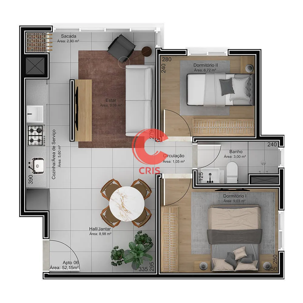 Apartamento, 2 quartos, 52 m² - Foto 3