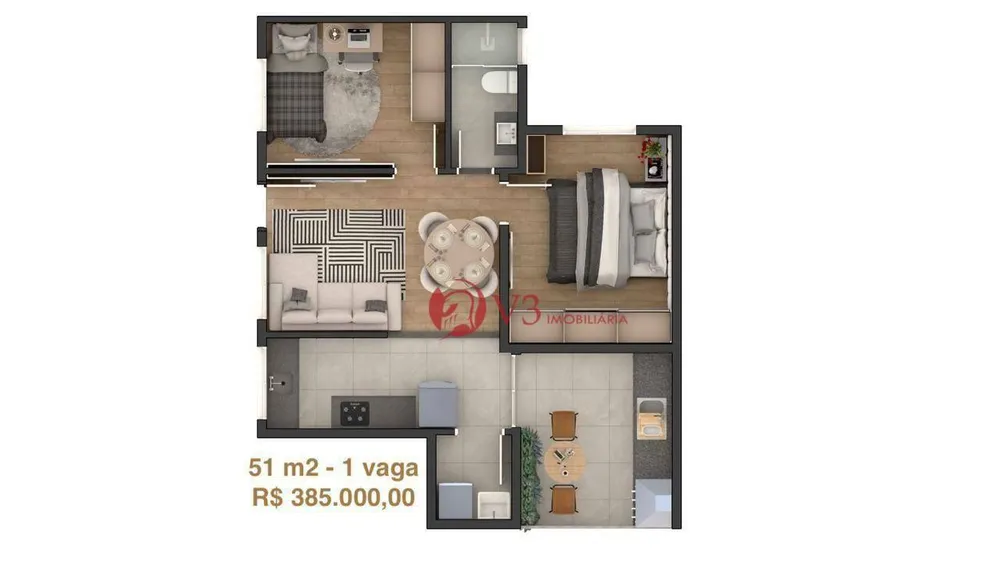 Apartamento, 2 quartos, 52 m² - Foto 3