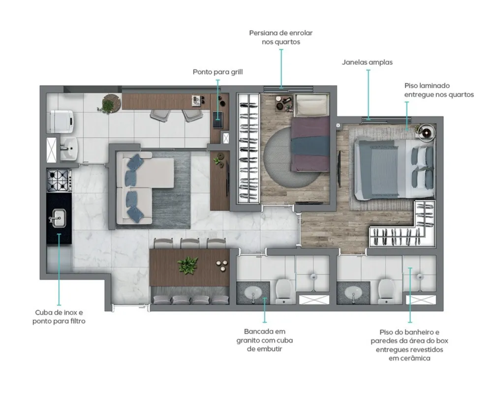 Apartamento, 2 quartos, 45 m² - Foto 1