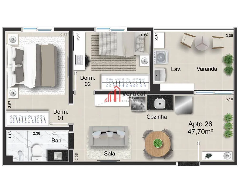 Apartamento, 2 quartos, 48 m² - Foto 2