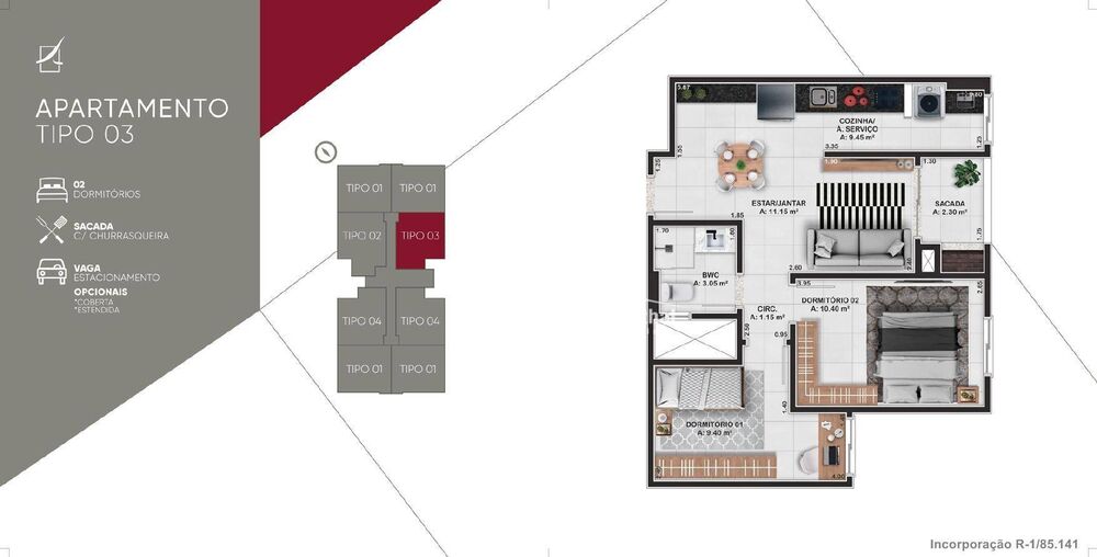 Apartamento à venda com 2 quartos, 69m² - Foto 2