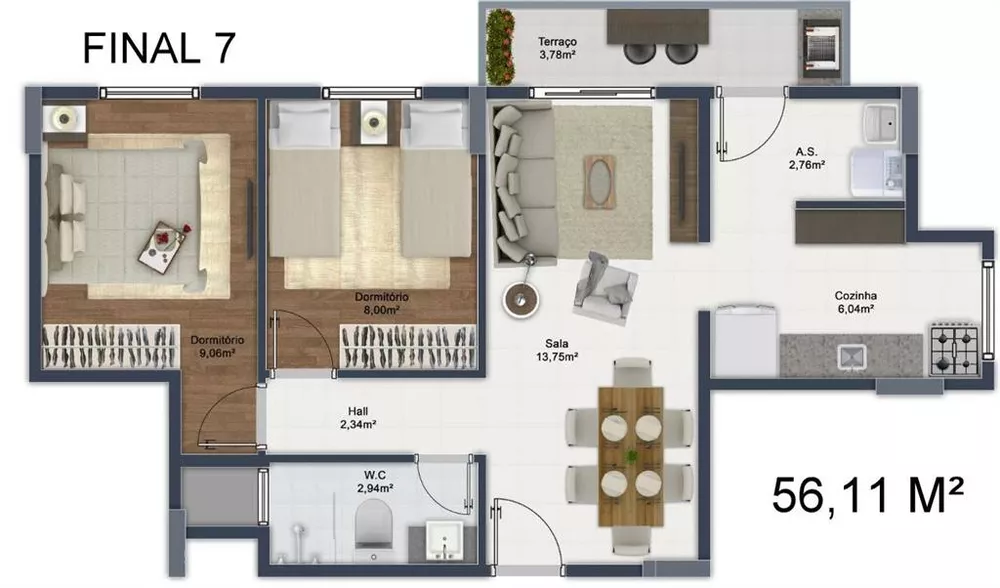 Apartamento à venda com 2 quartos, 56m² - Foto 2