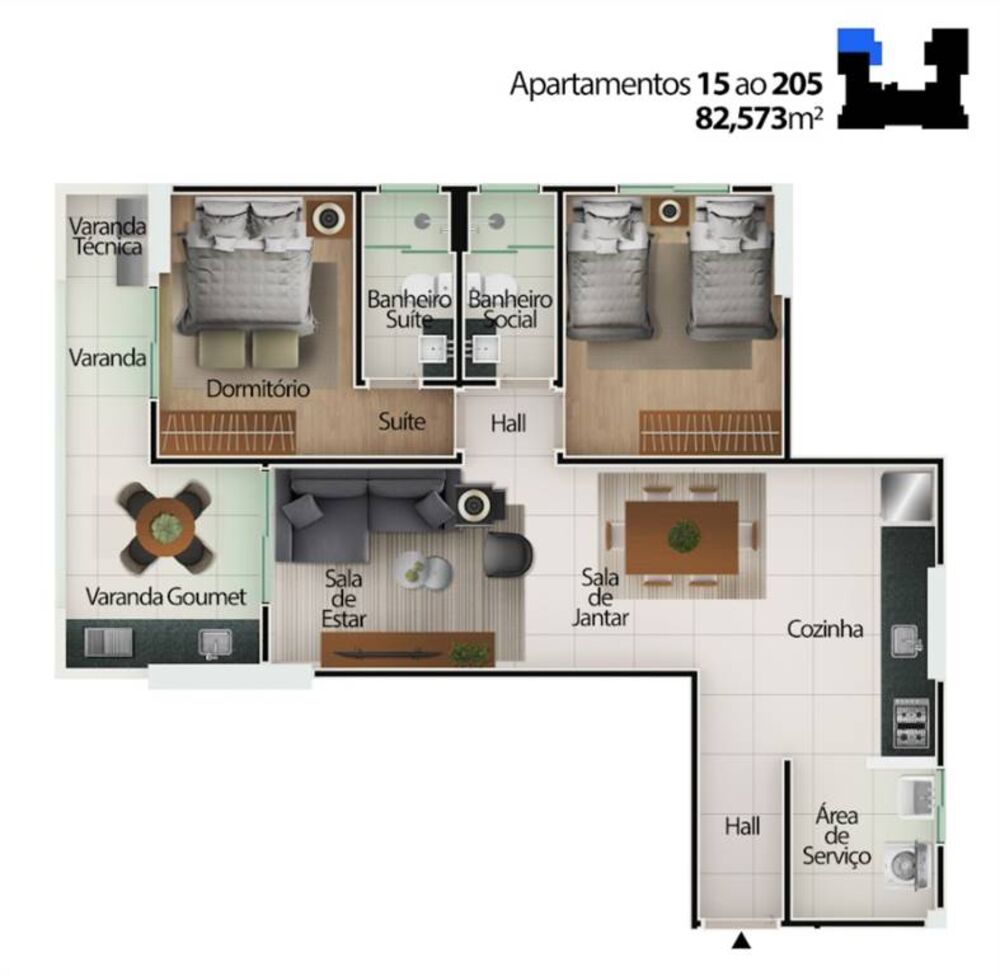 Apartamento, 2 quartos, 83 m² - Foto 2