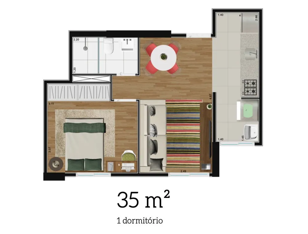 Apartamento, 1 quarto, 35 m² - Foto 2
