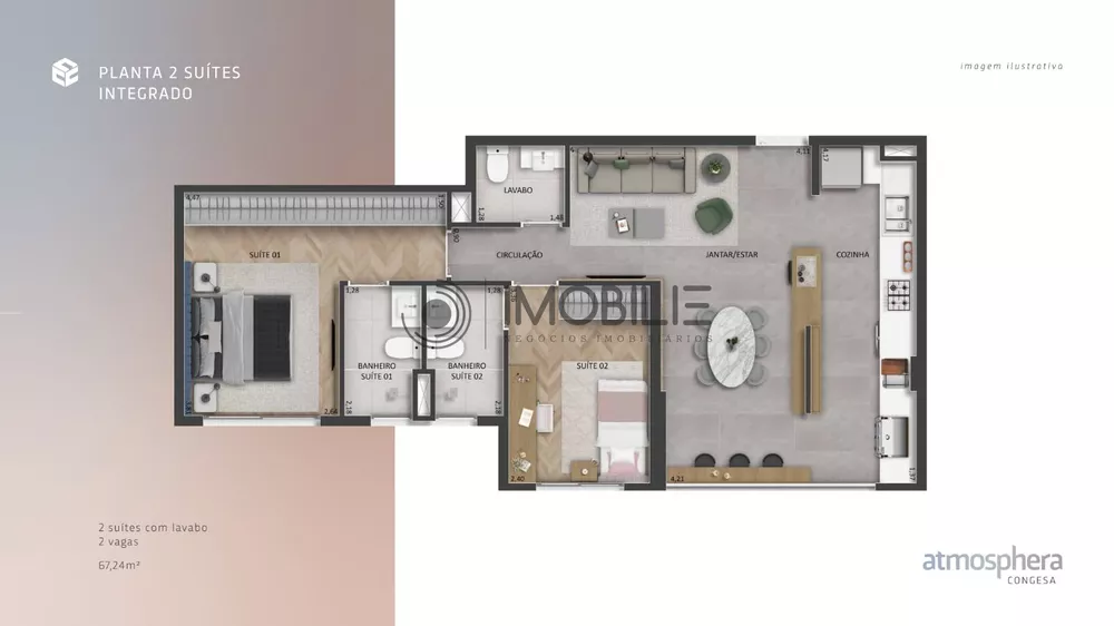 Apartamento à venda com 2 quartos, 67m² - Foto 2