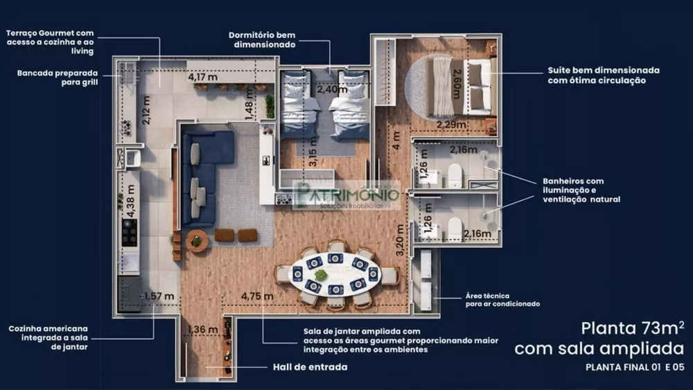 Apartamento à venda com 3 quartos, 73m² - Foto 3