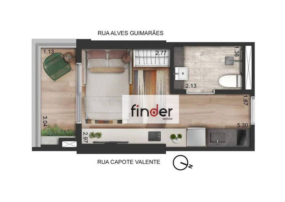 Kitnet-Studio, 22 m² - Foto 1
