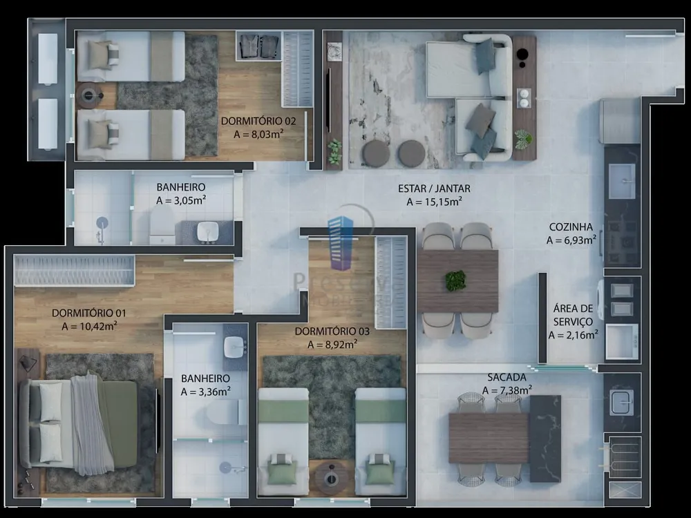 Apartamento, 3 quartos, 77 m² - Foto 1