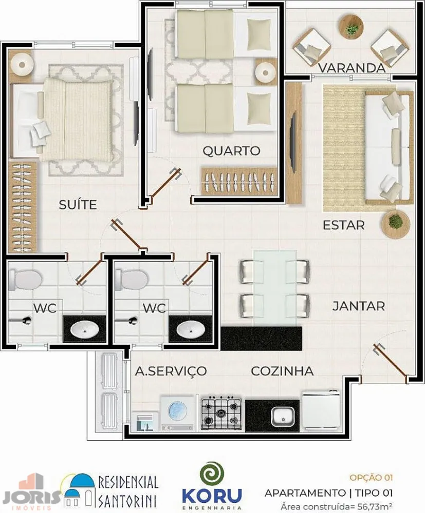 Apartamento, 3 quartos, 66 m² - Foto 1