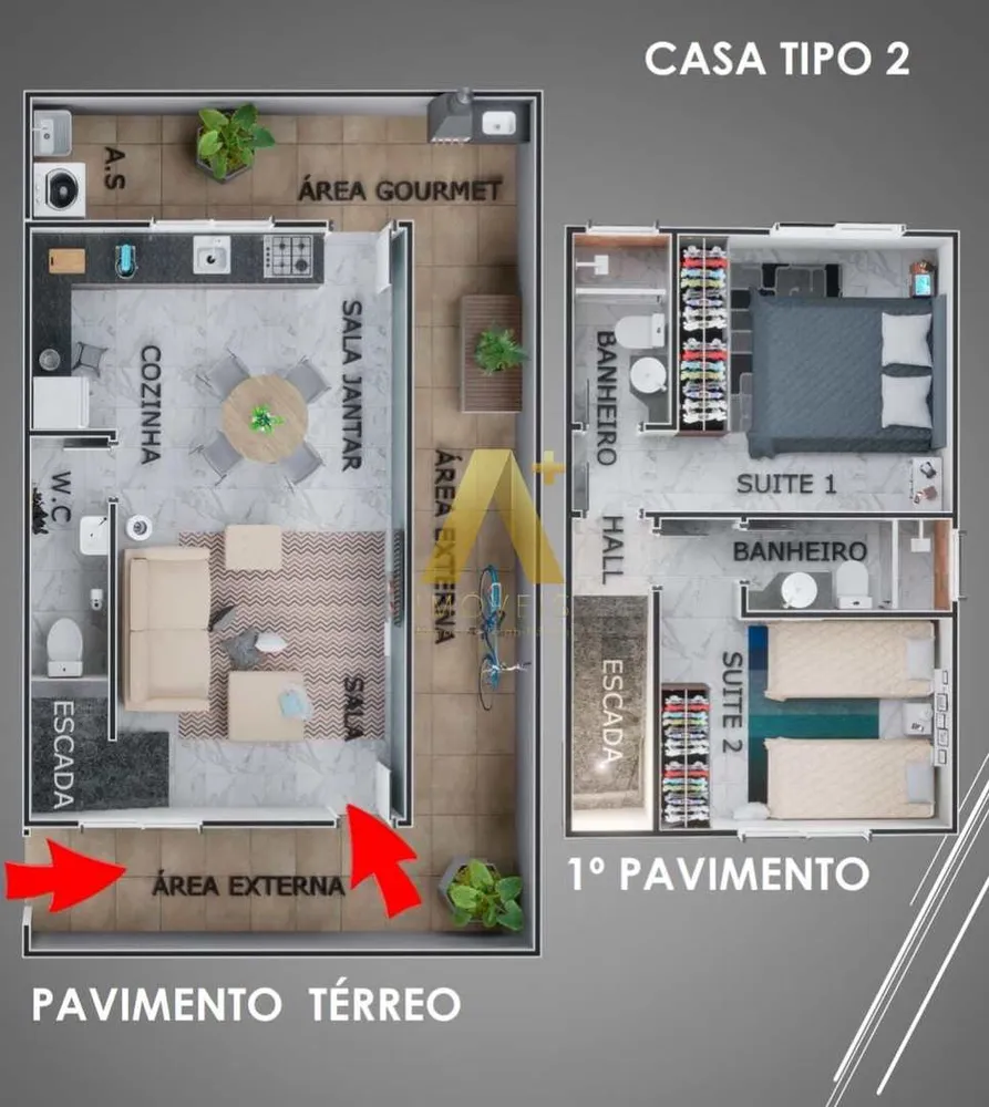 Sobrado, 2 quartos, 61 m² - Foto 3