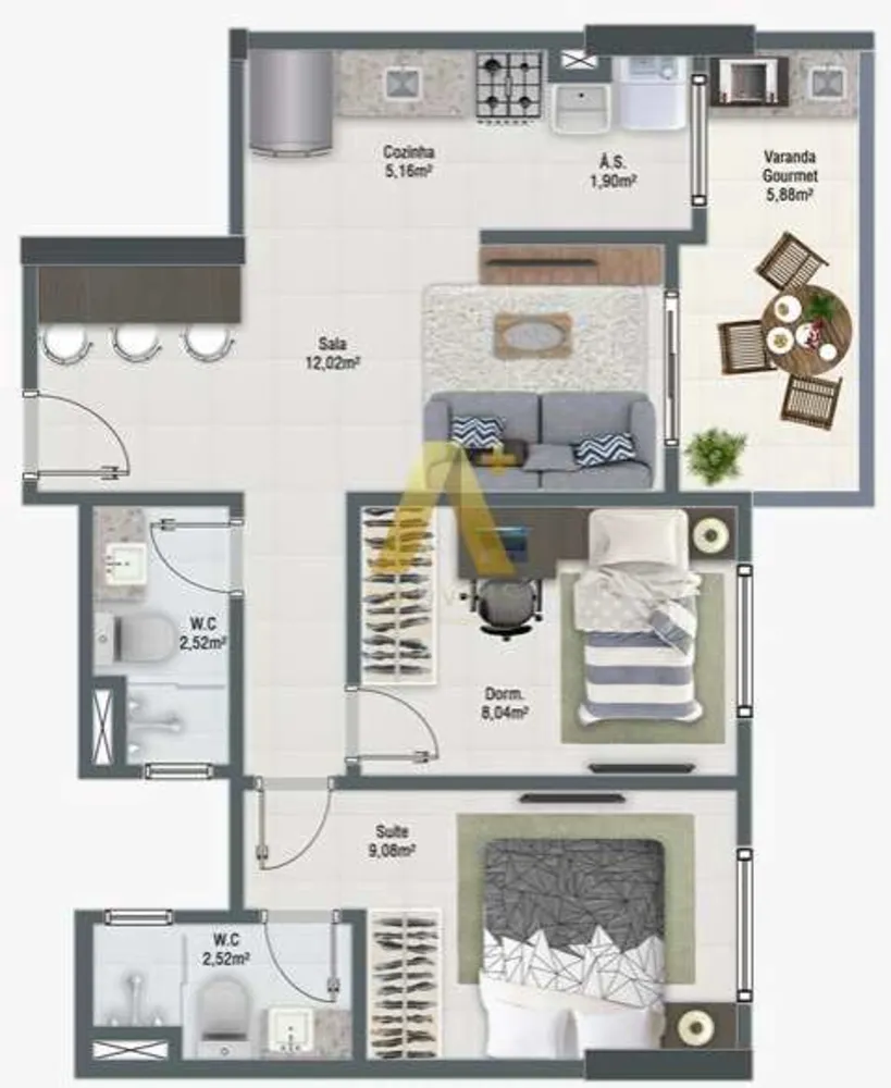 Apartamento, 2 quartos, 57 m² - Foto 3
