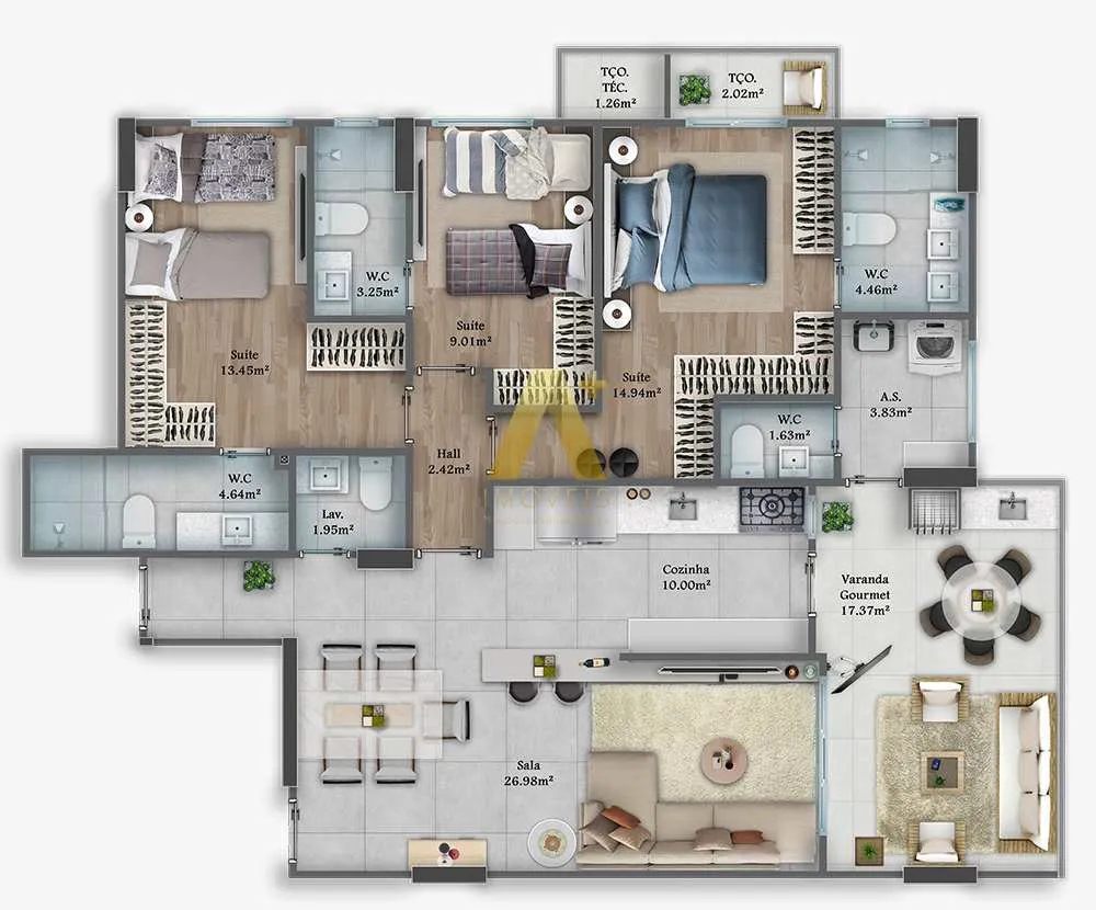 Apartamento, 3 quartos, 129 m² - Foto 2