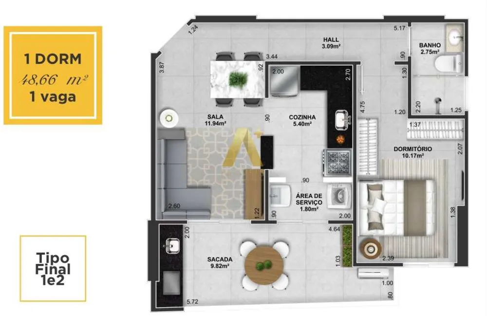 Apartamento, 1 quarto, 51 m² - Foto 4