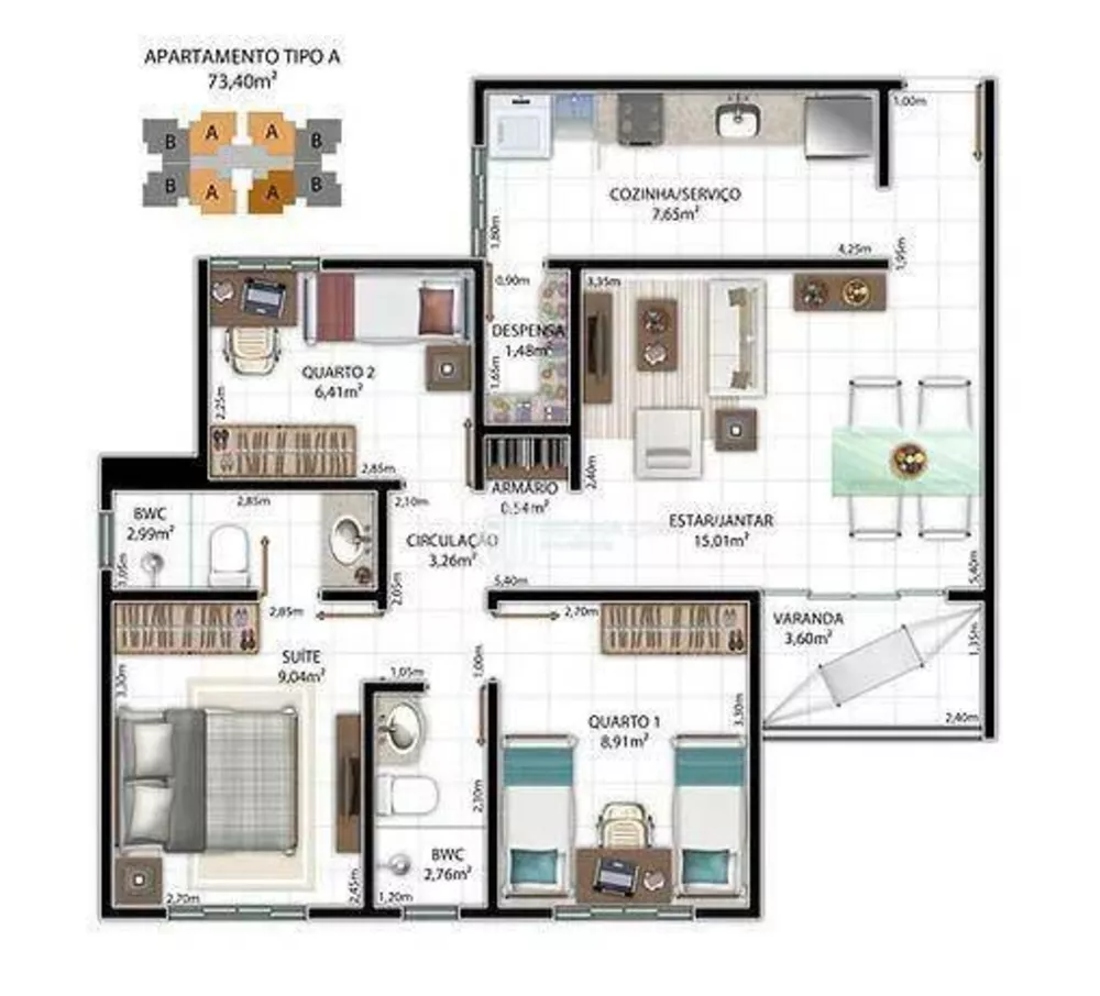 Apartamento, 3 quartos, 73 m² - Foto 6