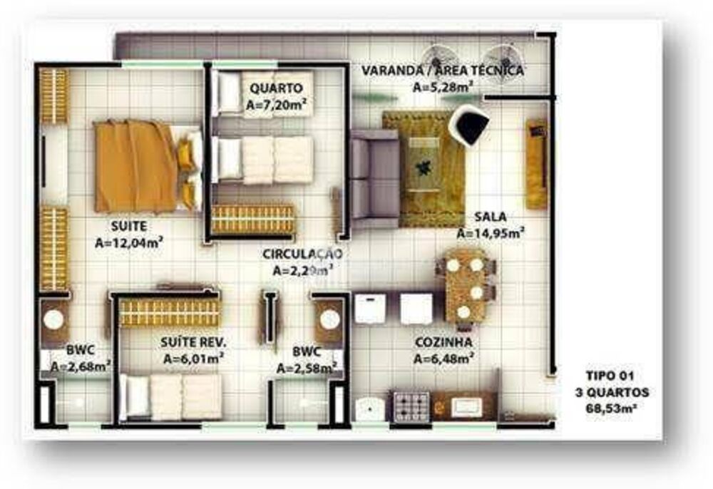 Apartamento à venda com 3 quartos, 68m² - Foto 3