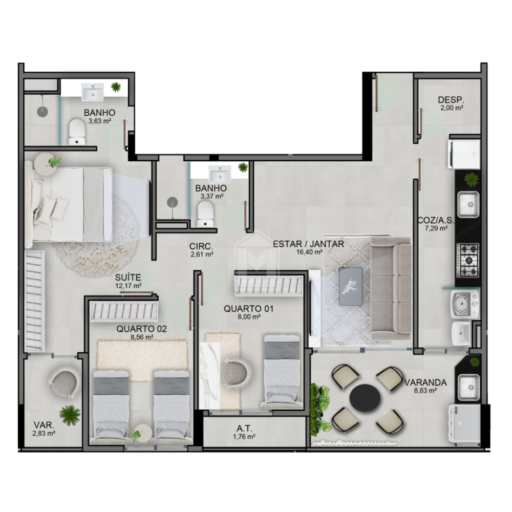 Apartamento, 3 quartos, 91 m² - Foto 2