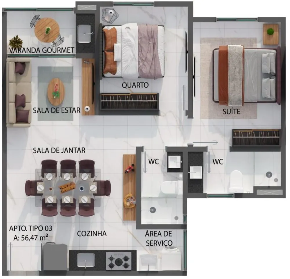 Apartamento, 2 quartos, 56 m² - Foto 6