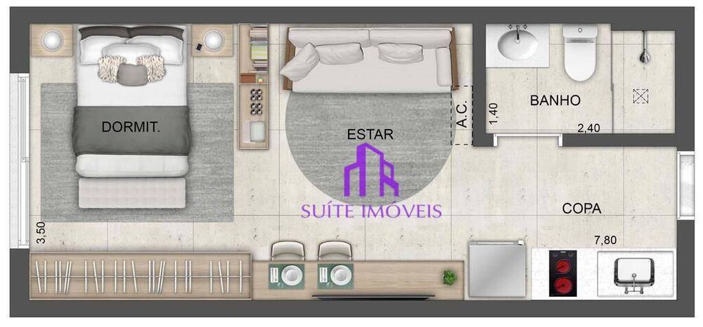 Kitnet-Studio, 30 m² - Foto 1