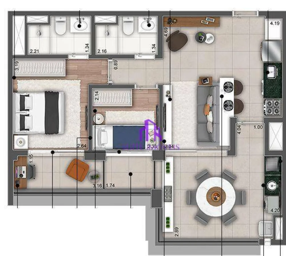 Apartamento, 2 quartos, 69 m² - Foto 3