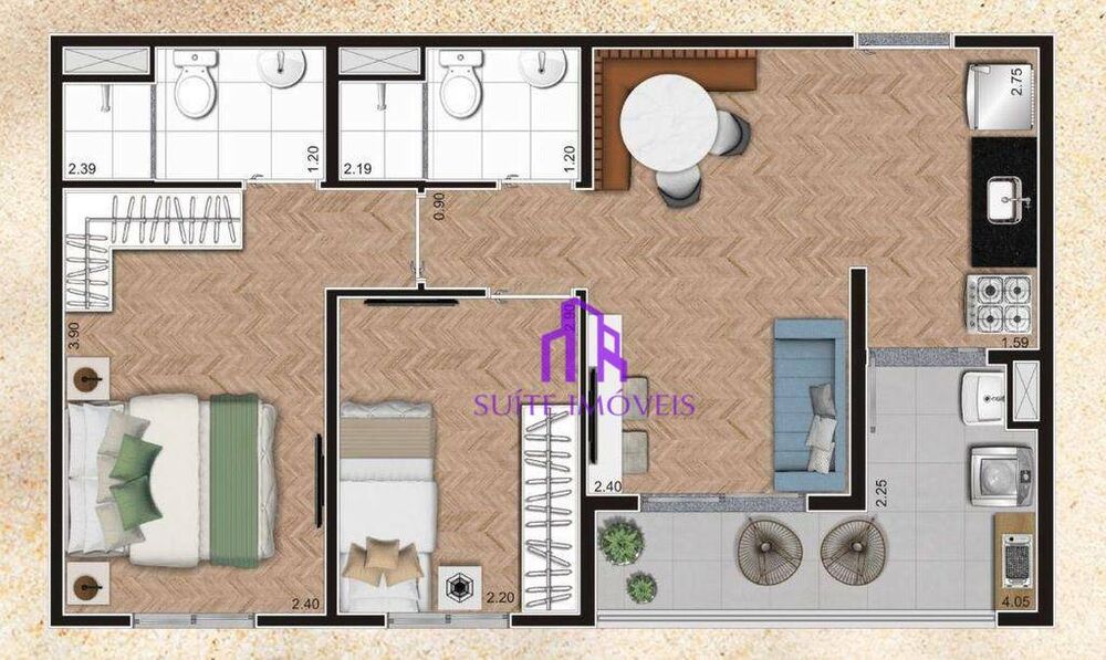 Apartamento, 3 quartos, 60 m² - Foto 1