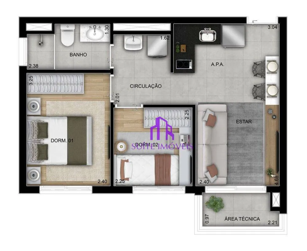 Apartamento, 2 quartos, 40 m² - Foto 2