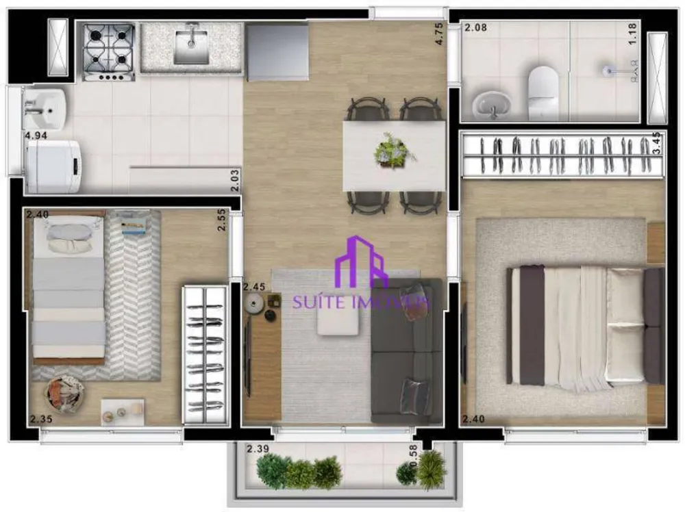 Apartamento, 2 quartos, 44 m² - Foto 2