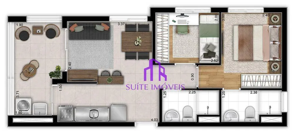 Apartamento, 2 quartos, 50 m² - Foto 2