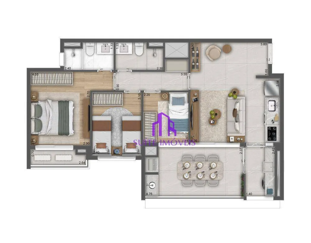 Apartamento, 3 quartos, 83 m² - Foto 2