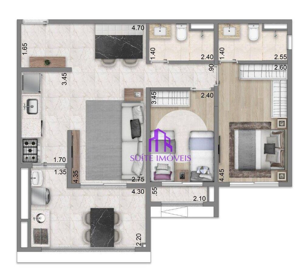 Apartamento, 2 quartos, 46 m² - Foto 2