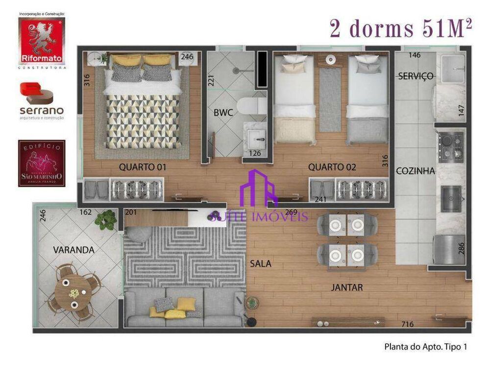 Apartamento, 2 quartos, 51 m² - Foto 2