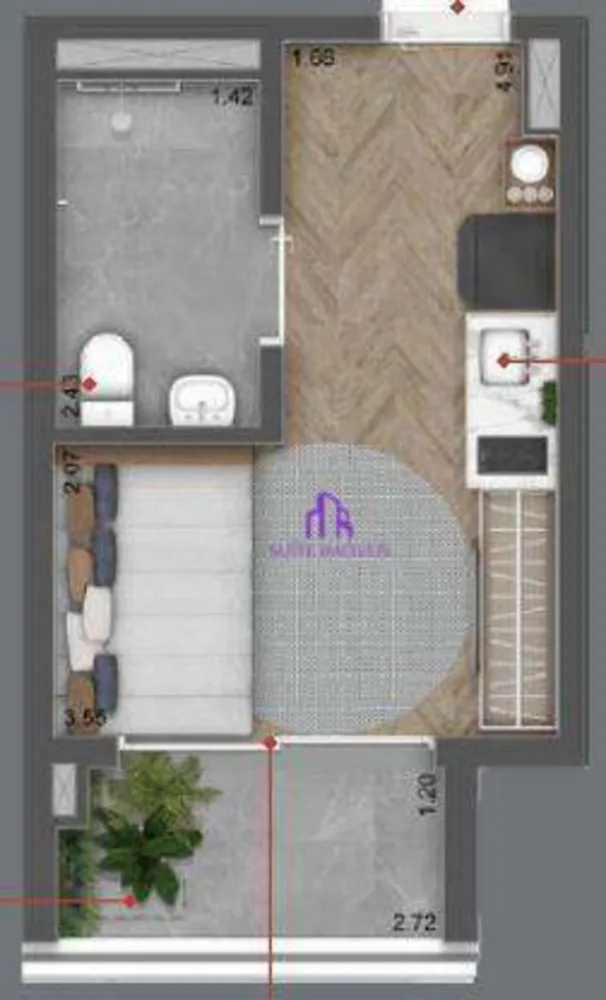 Kitnet-Studio, 24 m² - Foto 1