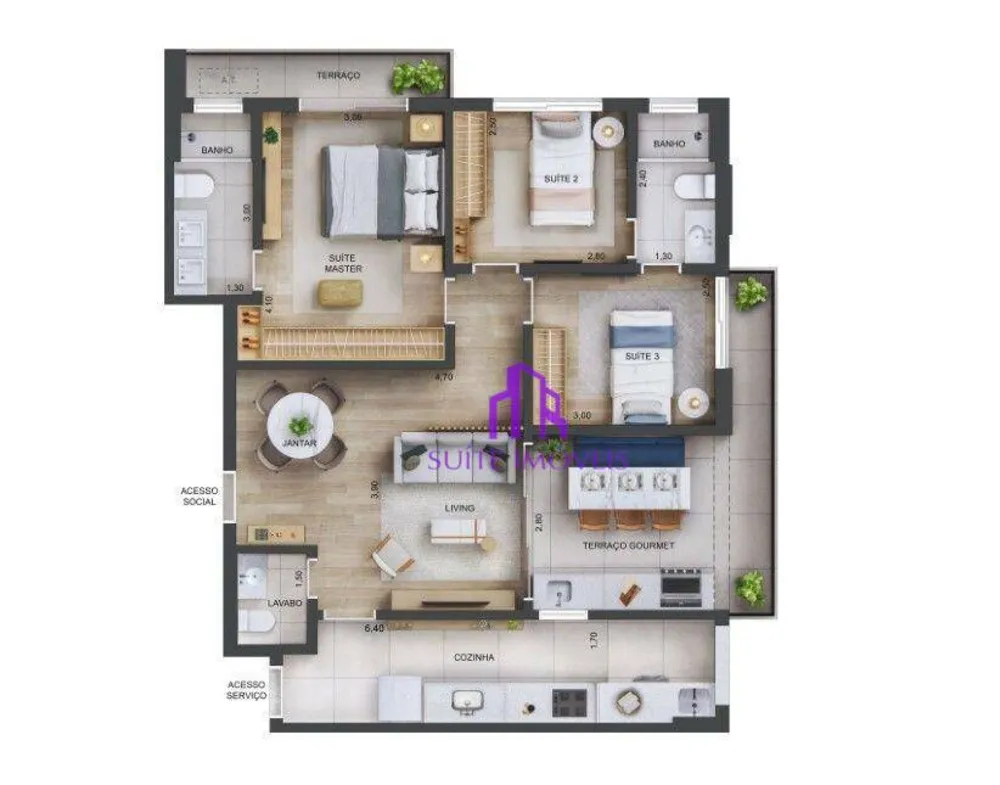 Apartamento, 3 quartos, 96 m² - Foto 1