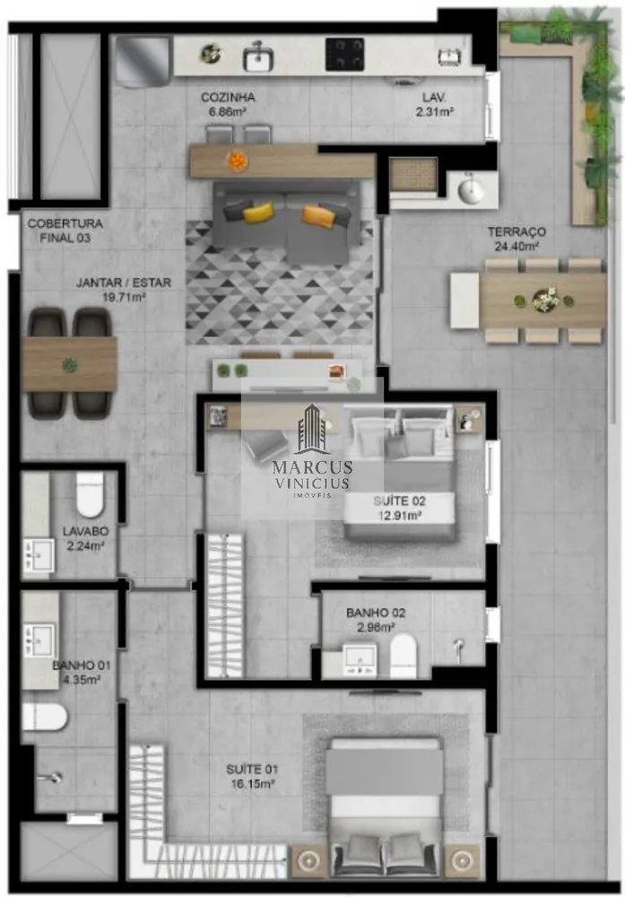 Cobertura, 2 quartos, 109 m² - Foto 5