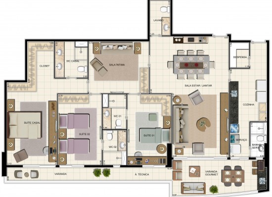 Apartamento à venda com 3 quartos, 127m² - Foto 3