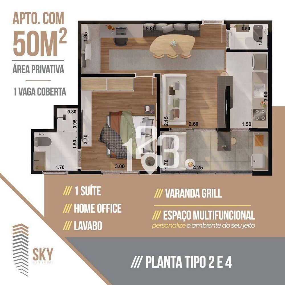 Apartamento, 1 quarto, 51 m² - Foto 2